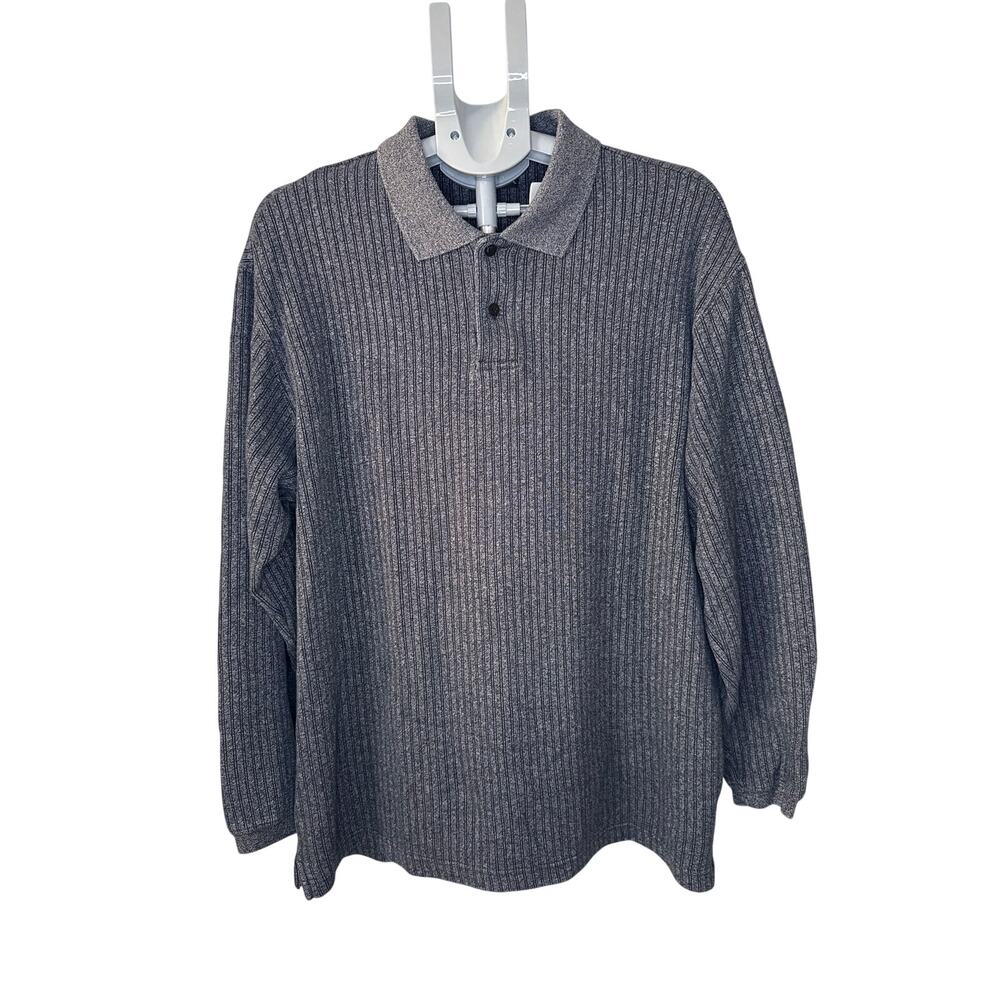 George Blue Gray Long Sleeve Polo Shirt Size Large Men's